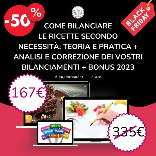 [BUNDLE Black Friday 2023] Come bilanciare le ricette secondo necessità: teoria e pratica + Analisi e correzione dei vostri bilanciamenti + Bonus 2023